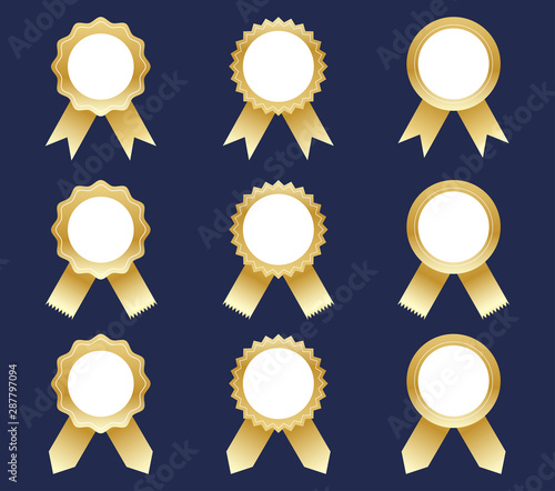 Collection of golden award ribbons vector set isolated on white background - Vector illustration photo