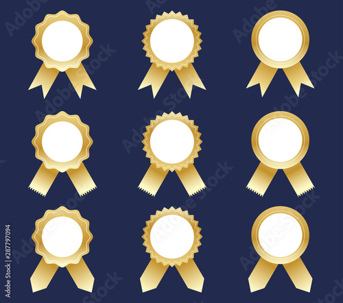 Collection of golden award ribbons vector set isolated on white background - Vector illustration