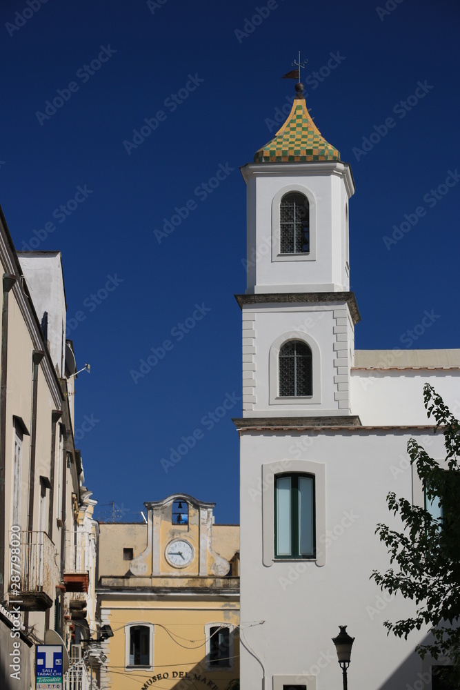 Bell tower in the small Mediterranean village of Ischia Ponte. B