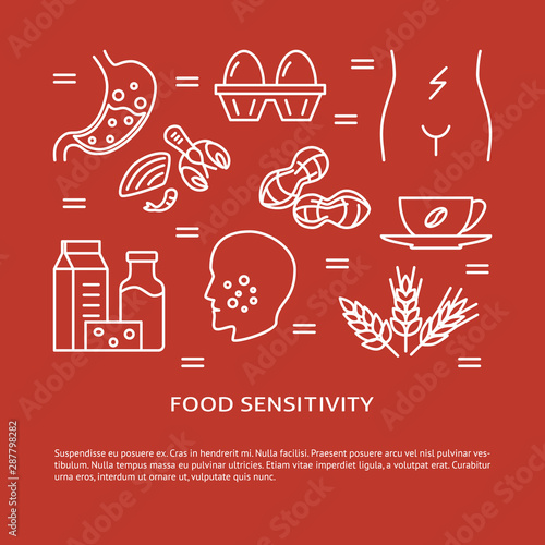 Food sensitivity concept banner in line style