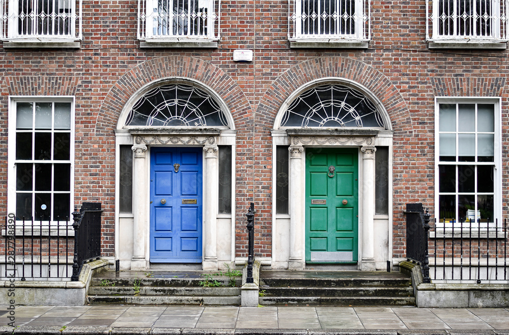 Colorful georgian doors in Dublin City, Ireland. 