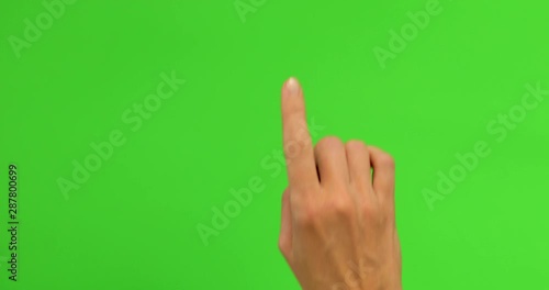 Female hand touch gestures on green screen
