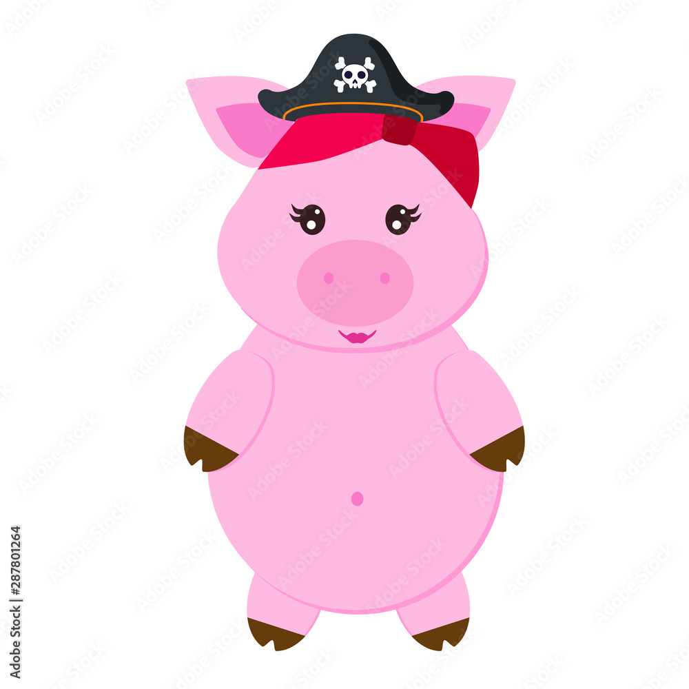 Pig pirate, cartoon, vector illustration Pig pirate, cartoon, vector illustration