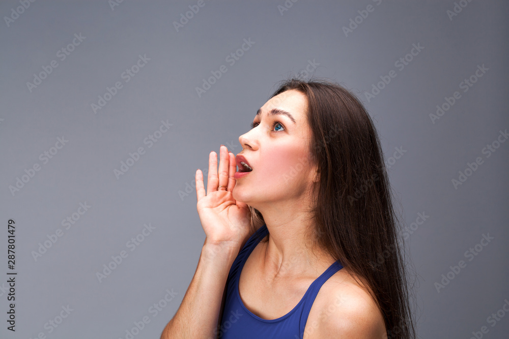 Close up, Screaming brunette woman Close up, Screaming brunette woman