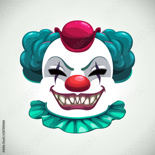 Scary circus concept. Creepy clown mask. Vector angry face elements