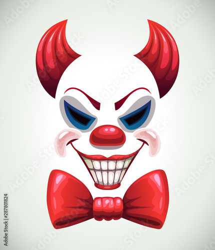 Fotografia Creepy clown mask. Vector angry Joker face elements