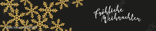 Weihnachtsbanner gold mit vielen Schneeflocken