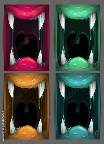 Creepy Halloween vertical banners. Scary animal jaw background.