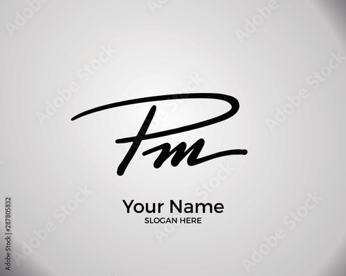 P M PM initial logo signature vector. Handwriting concept logo. photo