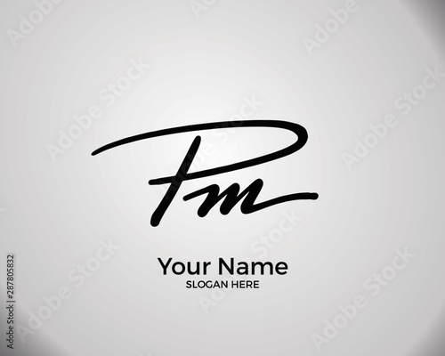P M PM initial logo signature vector. Handwriting concept logo.