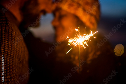 Canvas Print Romantic couple in love celebrate together the new year start or event party nig
