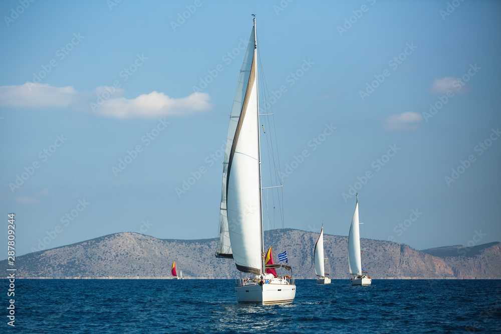 Obraz premium Sailing yacht boats at the Aegean Sea in Greece.