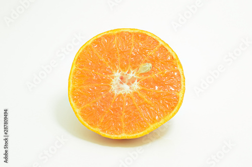 Sliced orange on a white background  fruit with one seed  Orange fruit.