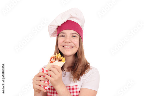 girl cook with gyros pita fast food