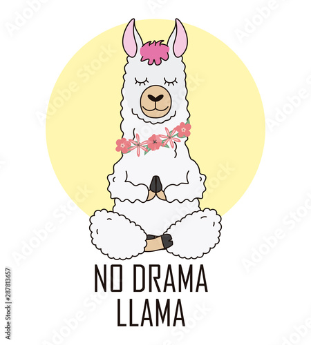 Cute llama doing yoga. Vector isolated