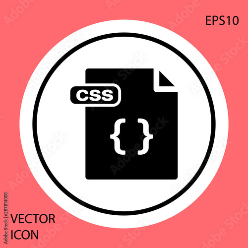 Black CSS file document. Download css button icon isolated on red background. CSS file symbol. White circle button. Vector Illustration