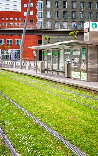 The tram lane covered with ...