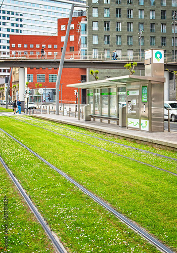 The tram lane covered with ...