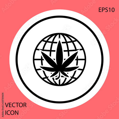 Black Legalize marijuana or cannabis globe symbol icon isolated on red background. Hemp symbol. White circle button. Vector Illustration