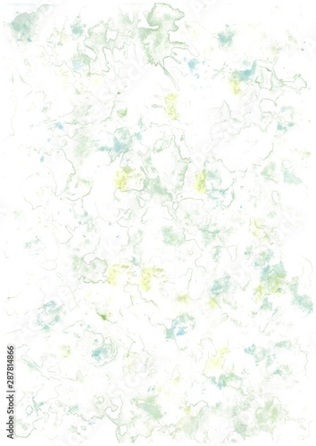 Abstract light green watercolor hand drawn painting background on paper