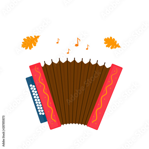 Accordion isolated on white background. Oktoberfest Musical instrument vector icon.