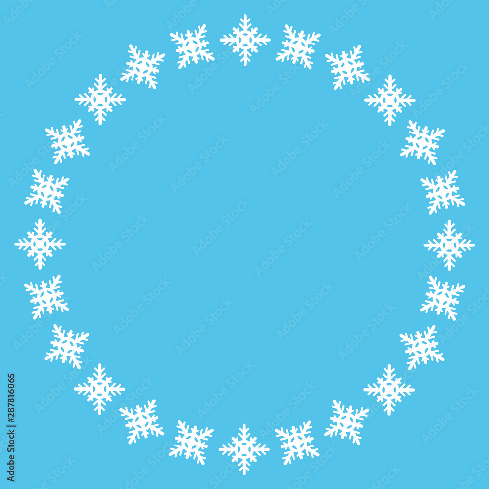 Beautiful winter round frame made of snowflakes on blue. Christmas vector background. EPS10 Beautiful winter round frame made of snowflakes on blue. Christmas vector background. EPS10