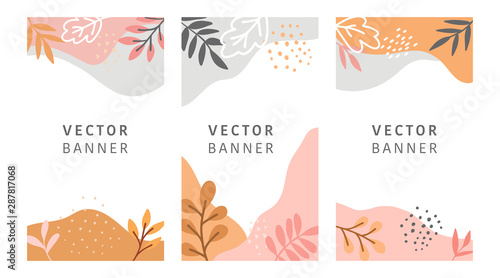 Plakat Streszczenie kwiatowy wektor nowoczesne historie tło. Ręcznie rysowane szablon liści.