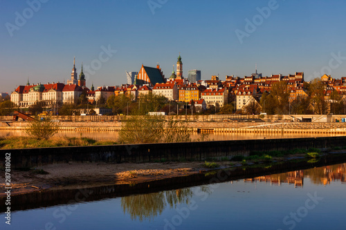 Wallpaper Mural City skyline at sunrise, view across the Vistula River to the Old Town, Warsaw, Poland Torontodigital.ca