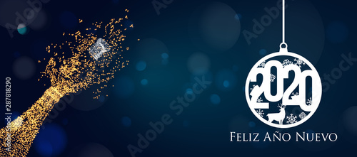 2020 New Year Spanish greeting card (Feliz Año Nuevo 2020). Spanish 2020 New Year Version. Spanish 2020 Happy New Year background Version.