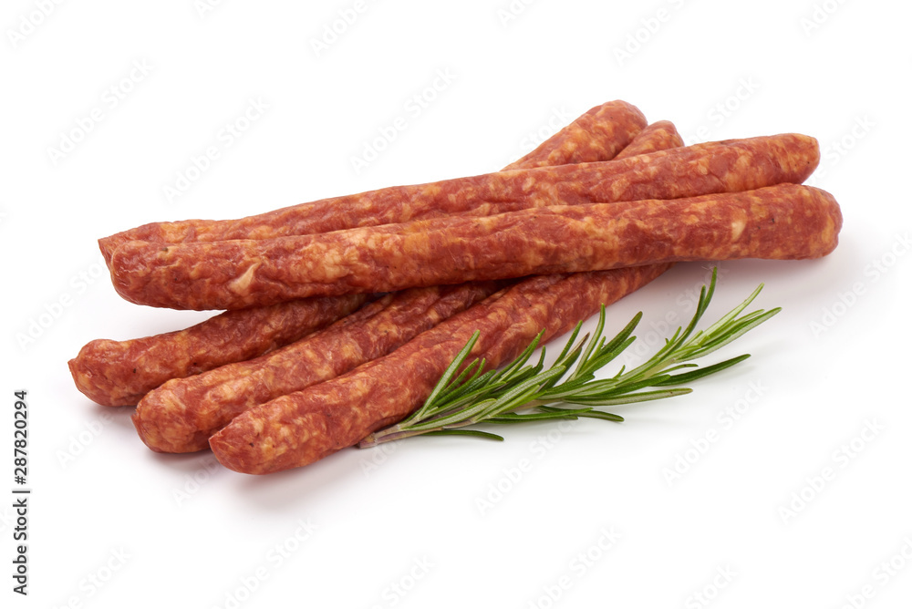 Dry smoked Sausages, isolated on white background Dry smoked Sausages, isolated on white background