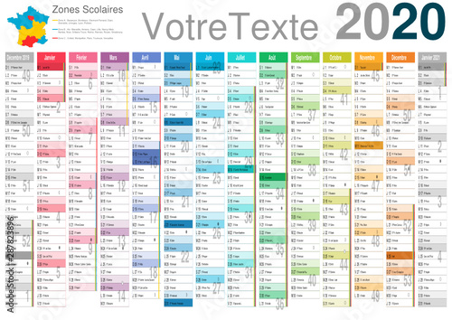 Calendrier 2020 14 mois avec vacances scolaires officielles 2020 / 2021 entièrement modifiable via calques et texte arial	