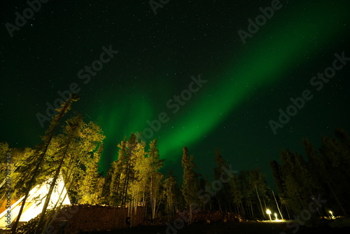 Yellowknife Canada-August  2019  Aurora borealis or Northern lights observed in Yellowknife  Canada  on August  2019