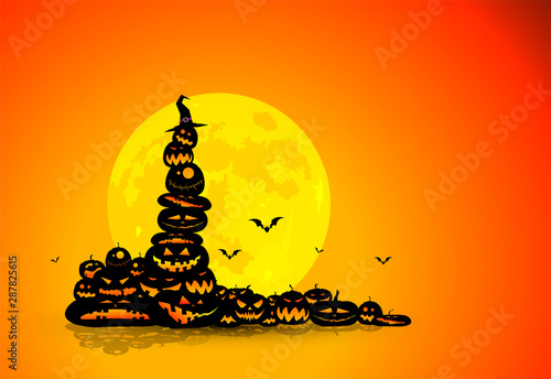 zucche di halloween, ammucchiate, folla, mucchio