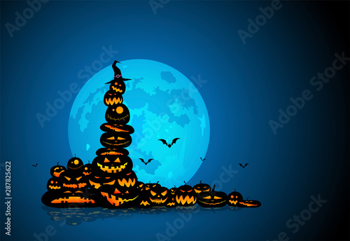 zucche di halloween, ammucchiate, folla, mucchio