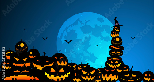 zucche di halloween, ammucchiate, folla, mucchio
