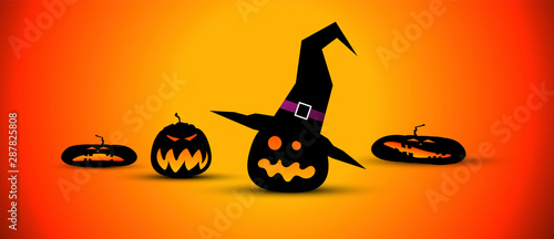 zucche di halloween, appoggiate, in fila, halloween, zucca