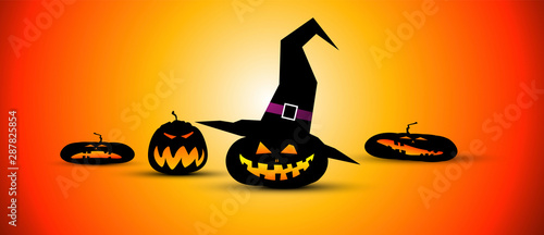 zucche di halloween, appoggiate, in fila, halloween, zucca