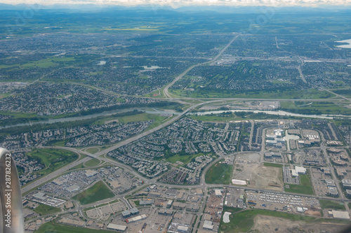 Aerial view of the Calgary downtown cityscape