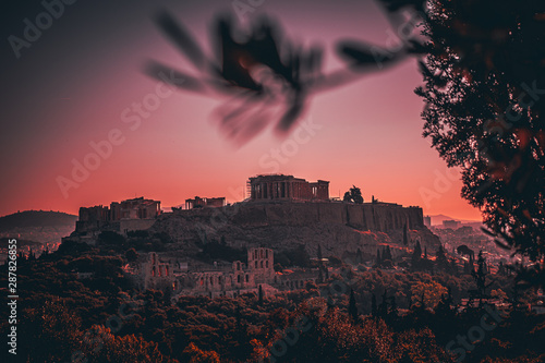 The majestic Acropolis during Sunrise from Philopappou Hill