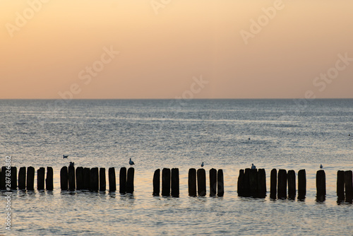 Wooden breakwater at sunset on the Baltic Sea © Andrzej Wilusz