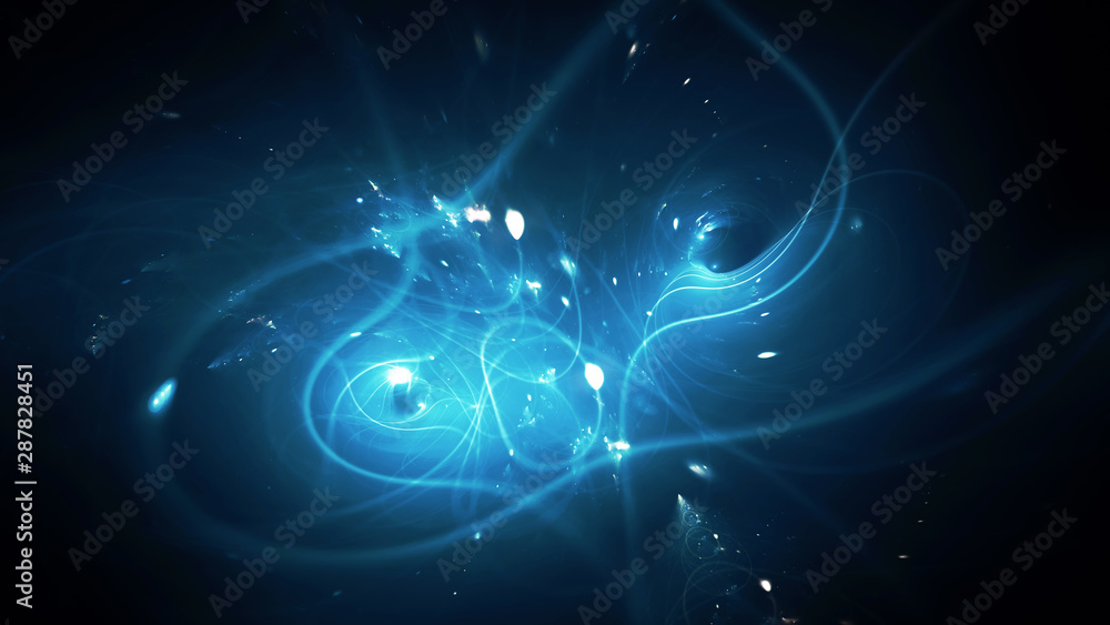 Blue glowing gravitational trajectories with anomaly in space Blue glowing gravitational trajectories with anomaly in space