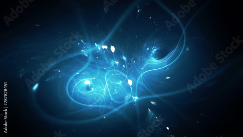 Blue glowing gravitational trajectories with anomaly in space photo