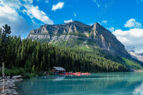 The beautiful Lake Louise and mountains