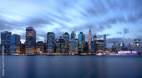 new york city skyline at dusk