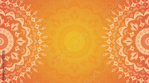 Flower mandala on orange background. Festive folk floral illustration