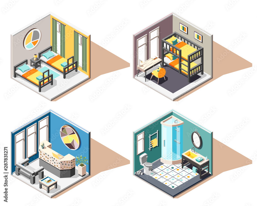 Hostel Isometric 2x2 Design Concept