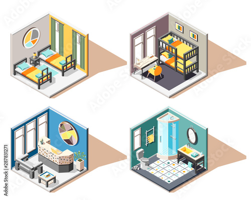 Hostel Isometric 2x2 Design Concept