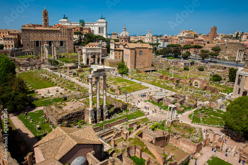 View of the ancient ruins of the Roman Forum in Rome