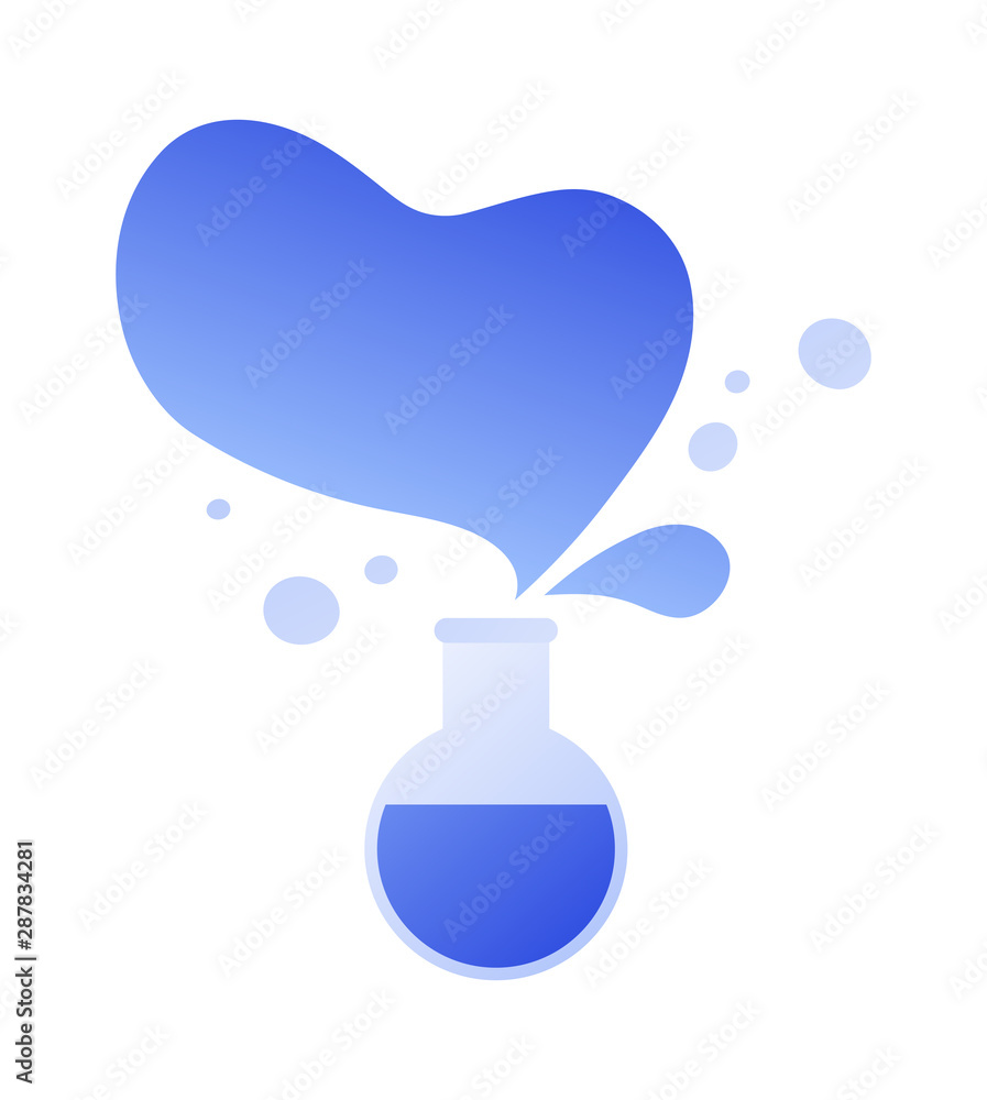 Fototapeta premium Vector flat science icon illustration. Blue gradient flask with liquid isolated on white background. Concept of chemistry, physics. Design template for banner, poster, web
