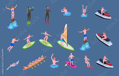 Water Sports Isometric Icon Set 